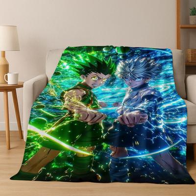 Anime HUNTER X HUNTER HXH Gon Freecss Killua Cartoon Flannel Blanket,Cozy Soft Throw Blanket for Home Bedroom Bed Sofa Cover Kid