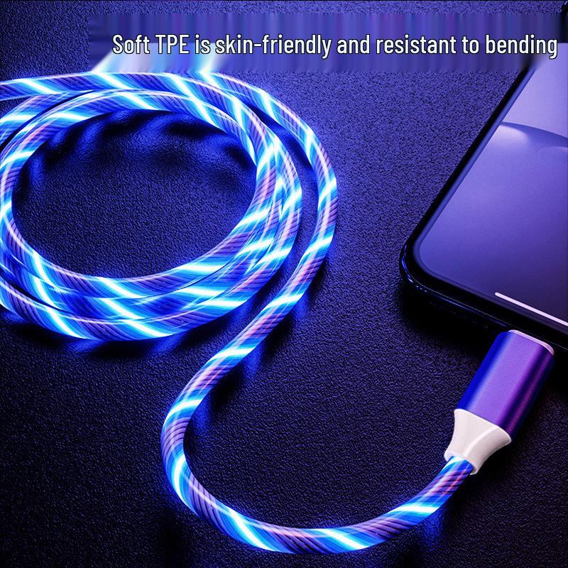 Type-C Flowing Light Data Cable for Apple, Huawei, Xiaomi - 2A Luminous Nightclub Style