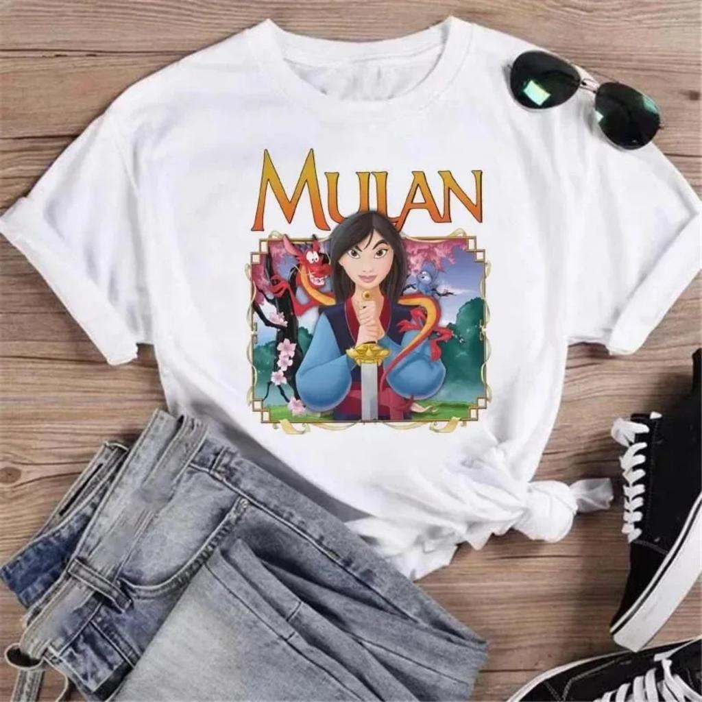 Disney Mulan Printed Women's T-shirt Harajuku Aesthetic Casual Short Sleeve T-shirt Women's Summer Cotton Fashion Printed Top