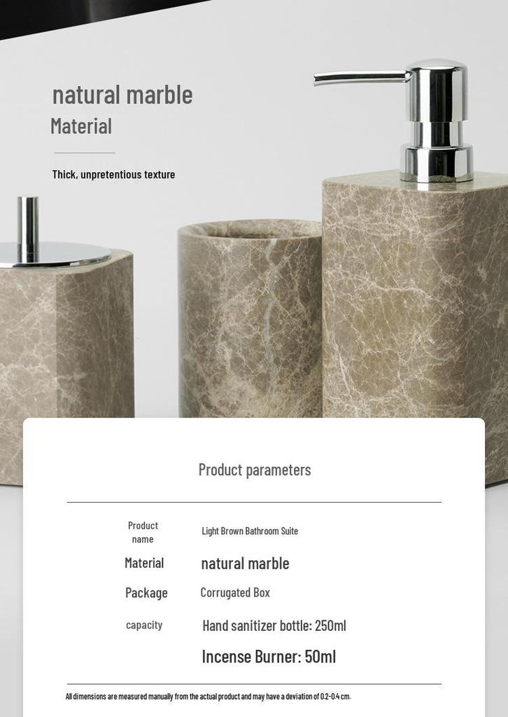 DecoTalk Wabi-Sabi Marble Bathroom Set: Matte Washbasin, Aroma Diffuser, Tissue Box