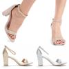 LOSLANDIFEN  Women's Chunk Low Heel Pump Sandals  Glitter PU