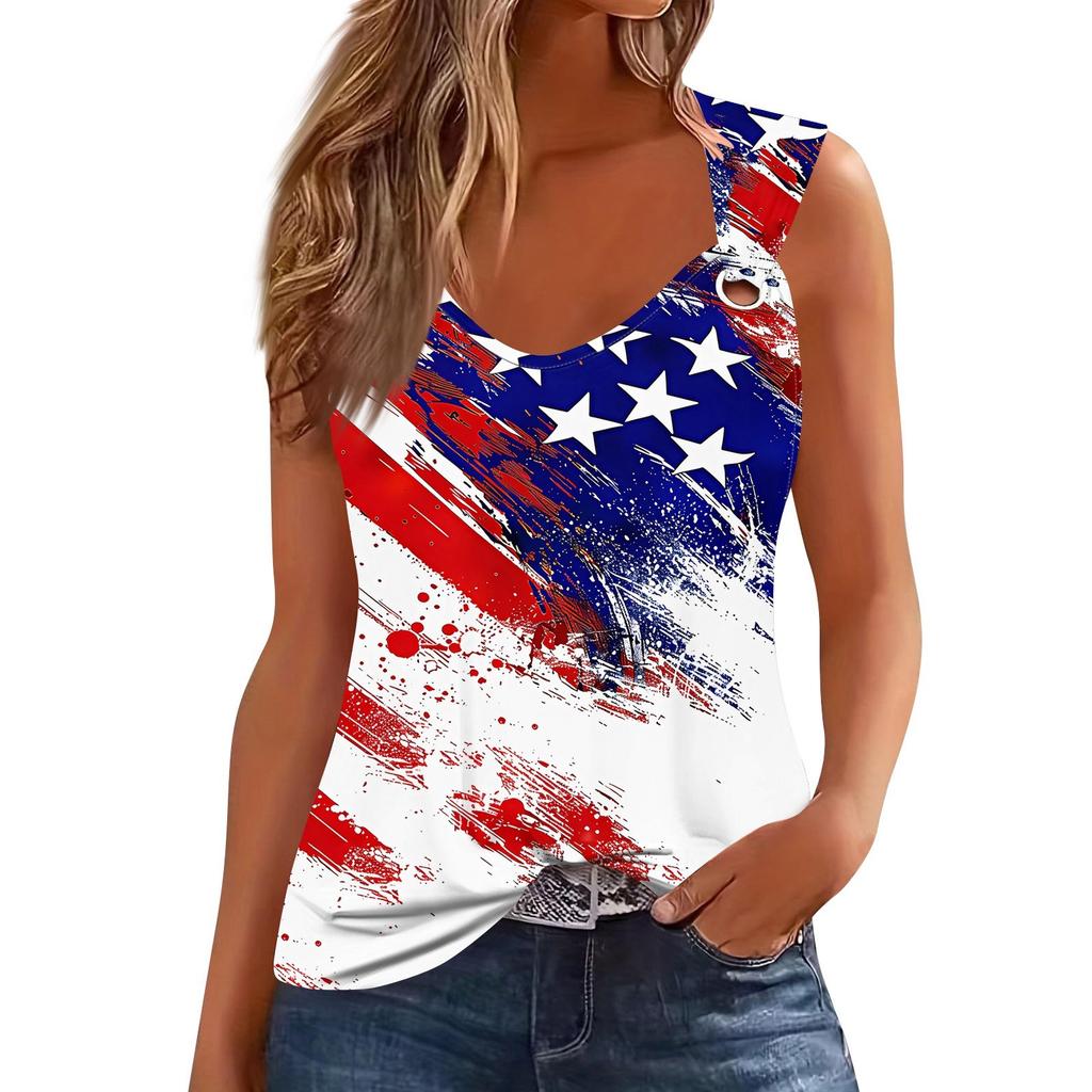 Womens Tank Top V Neck Basic Printed Casual Flowy Sleeveless Deep Side Cut Tops For Women