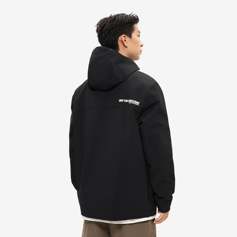 Li-Ning Wasserabweisende Kapuzen-Strickjacke mit Buchstabenaufdruck für Outdoor-Radfahren, Klettern, Windbreaker, Unisex-Oberbekleidung, Schwarz AFDU945-6