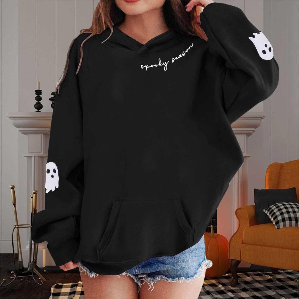 Kids Loose Long Sleeve Sweatshirts Blouse Causal Fashion Solid Color Pullover Hooded Sweatshirts Top With Pocket