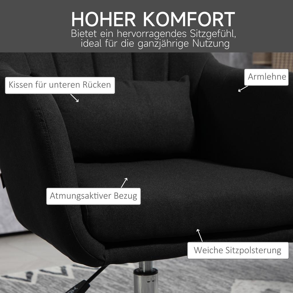 Swivel Chair, Height-Adjustable Office Chair, Linen-Like Polyester, Metal, 60 X 60 X 79-91 Cm, Black