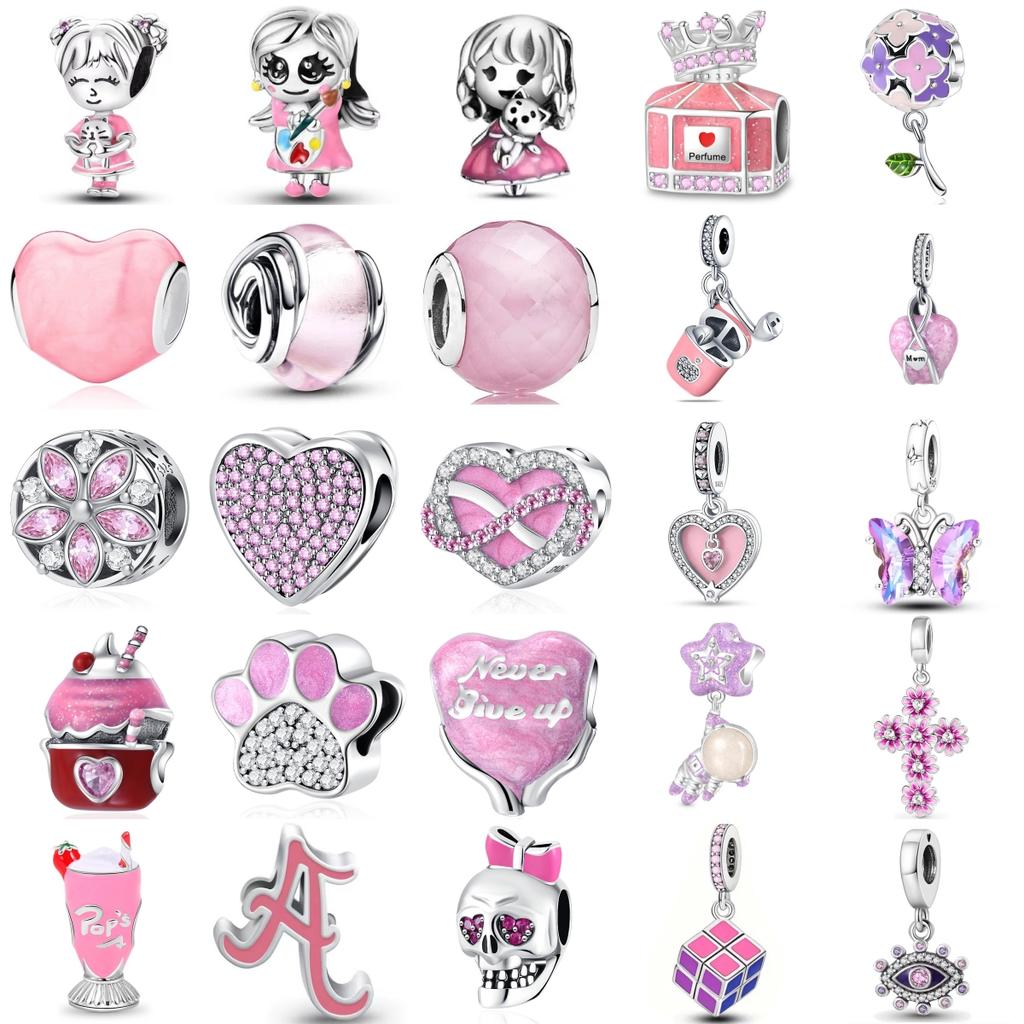 New Copper Romantic Pink Series Perfume Ice Cream Charm Bead Fit Bracelet Necklace Jewelry For Women