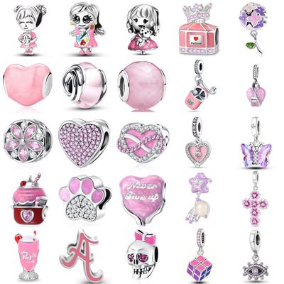 New 925 Silver Romantic Pink Perfume Ice Cream Charm Bead Bracelet Necklace Jewelry For Women Gift