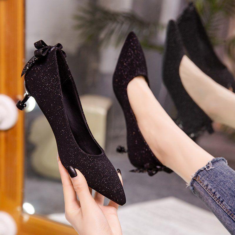 Fashion Ladies Pumps Black Pointed Toe Sexy Super High Heel Evening Women's Shoes Quality On Promotion Elegant Dress Chic Fashion Sale