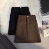 Plus Size Black Corduroy A-Line Midi Skirt for Autumn/Winter - Slimming, Versatile, and Bodycon Women's Clothing
