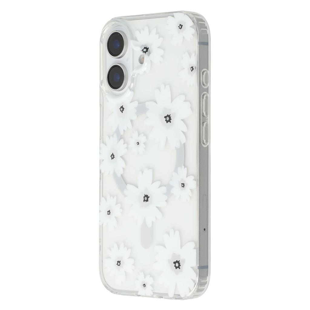 For iPhone 16 Plus Magnetic Case IMD Flower Pattern TPU + PC Clear Back Phone Cover