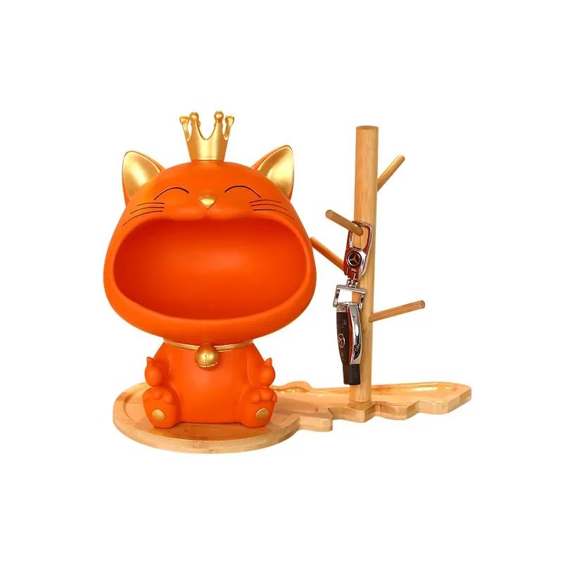 Lucky Cat Sculpture Kawaii Home Decoration Resin Crafts Cute Indoor Figurine Creative Living Room Ornaments Table Storage Statue