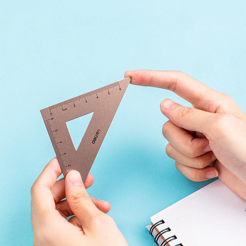 4 In 1 Deli Fizz Metal Ruler Stationery Set Aluminum Alloy Multifunctional Combination Ruler Triangle Protractor for Drawing