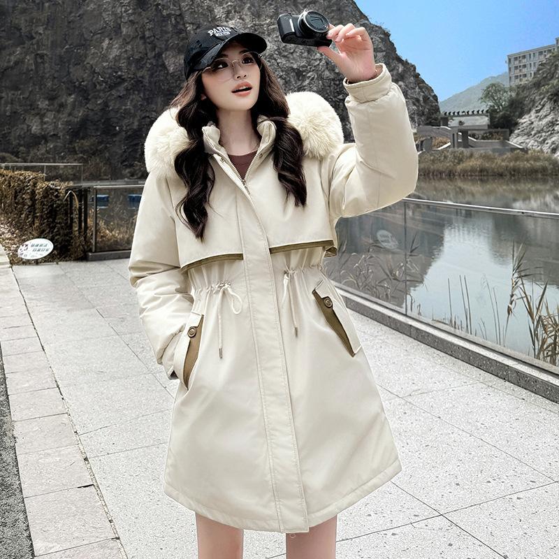 Removable hat pie overcome women's medium and long velvet thickened coat cotton-padded coat