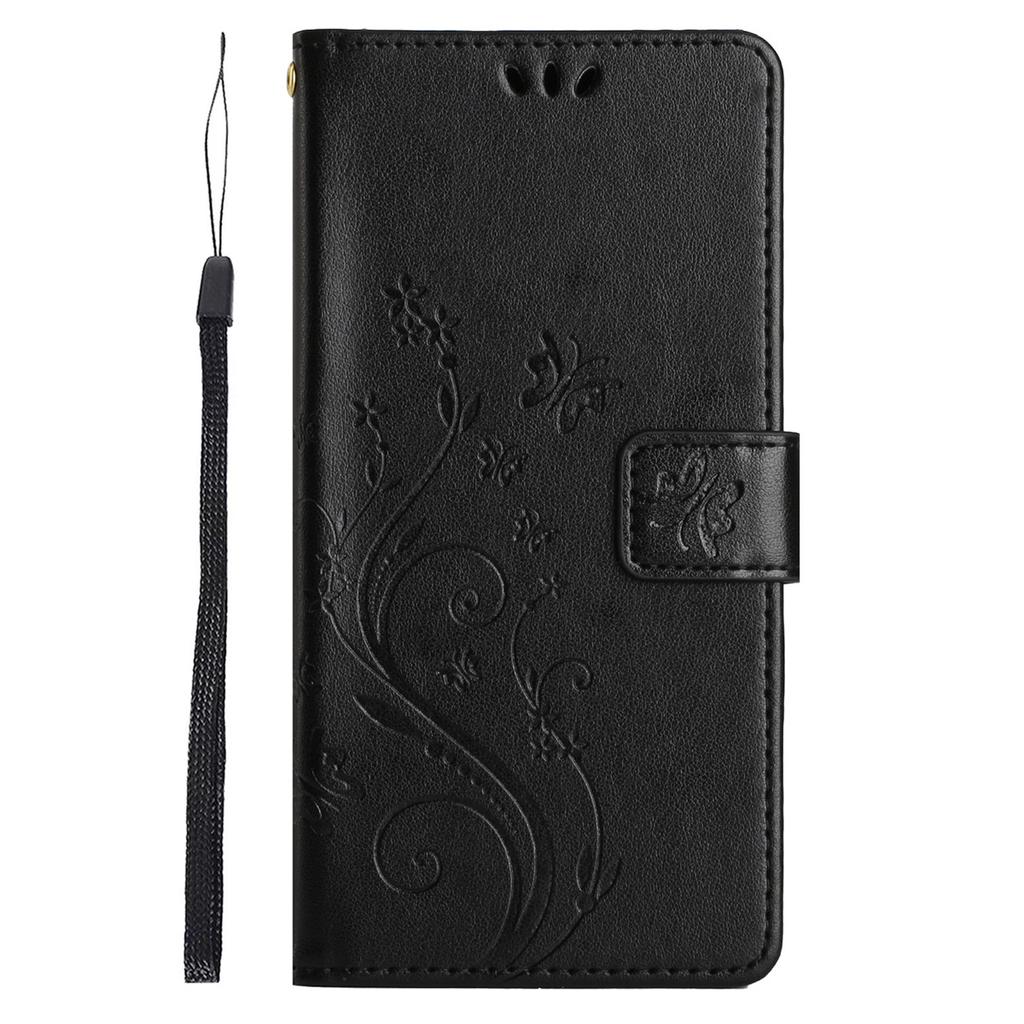 For Samsung Galaxy S24 FE Leather Wallet Case Butterfly Flower Imprinted Phone Cover with Strap