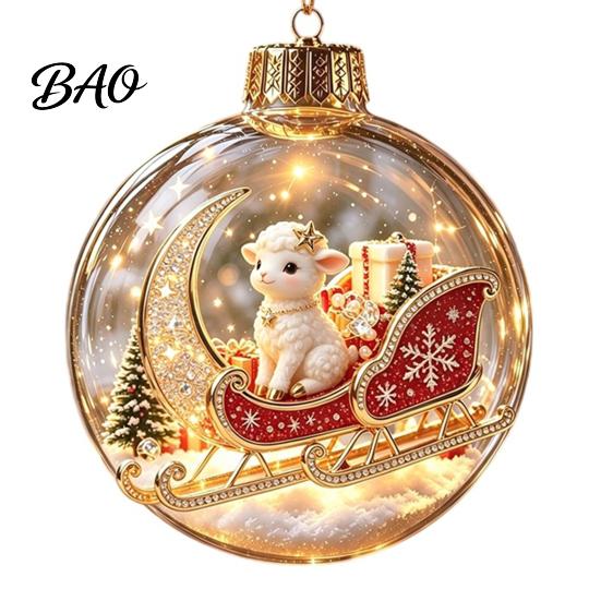 Christmas Party Favors Glowing Story Ornament, Light?Up Mini Holiday Scene Hanging Ball with Warm Reusable Plastic Baubles LED Light, Clear