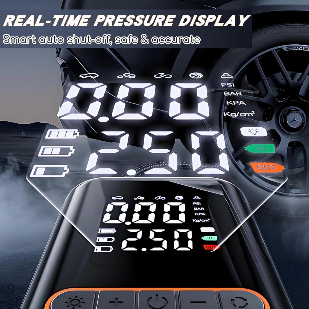 Reifenfüller Tragbarer Kompressor Tragbar Kabellos mit Digitalem Manometer 150PSI 3X Schnelles Aufpumpen und Automatische Abschaltfunktion Aut