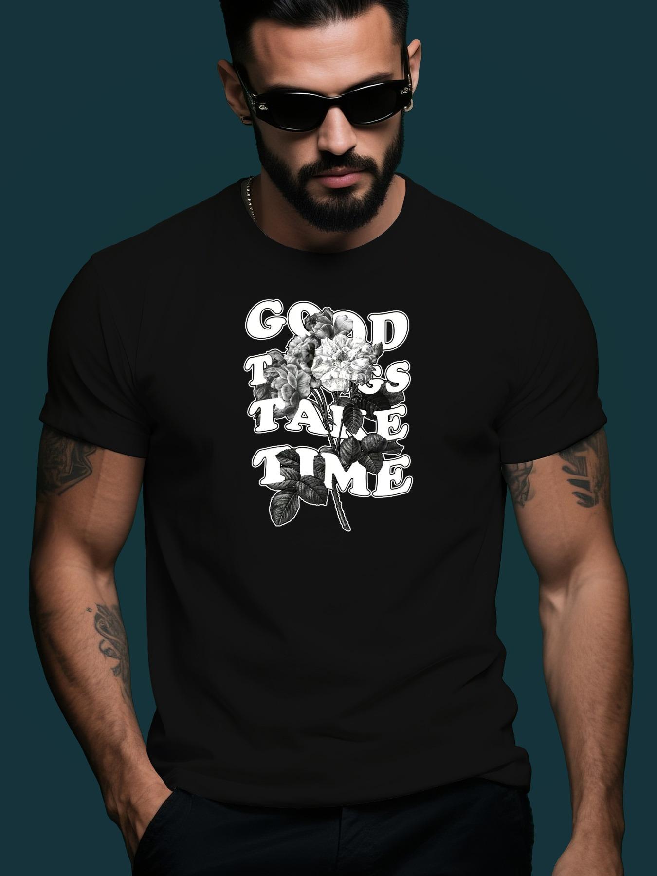 Light Blue Floral Tshirt - GOOD THINGS TAKE TIME Graphic ... XXXL