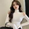 Tricou cu mânecă lungă cu umăr decoltat Cămașă subțire din catifea pentru femei, cu fundul subțire, primăvară și toamnă Topuri scobite în stil coreean