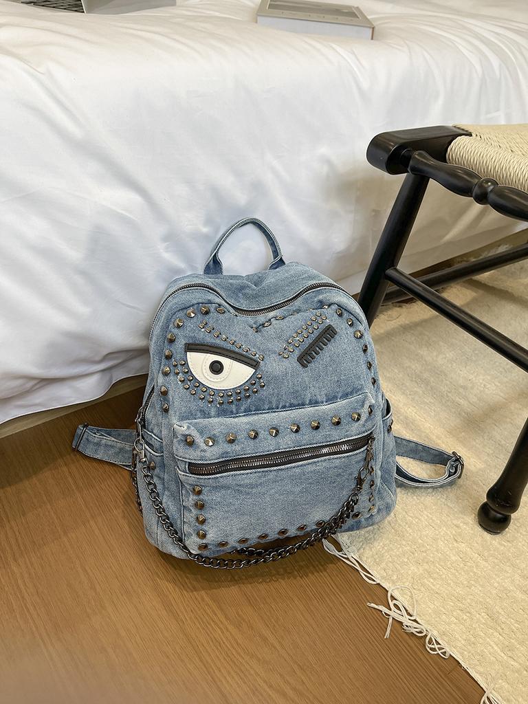 Schulrucksack Amerikanischer Punk Denim Nieten Rucksack Nischen Persönlichkeit Cool Sa Light Subwind Spice Girl Street Shot Kette Dekoration Rucksack