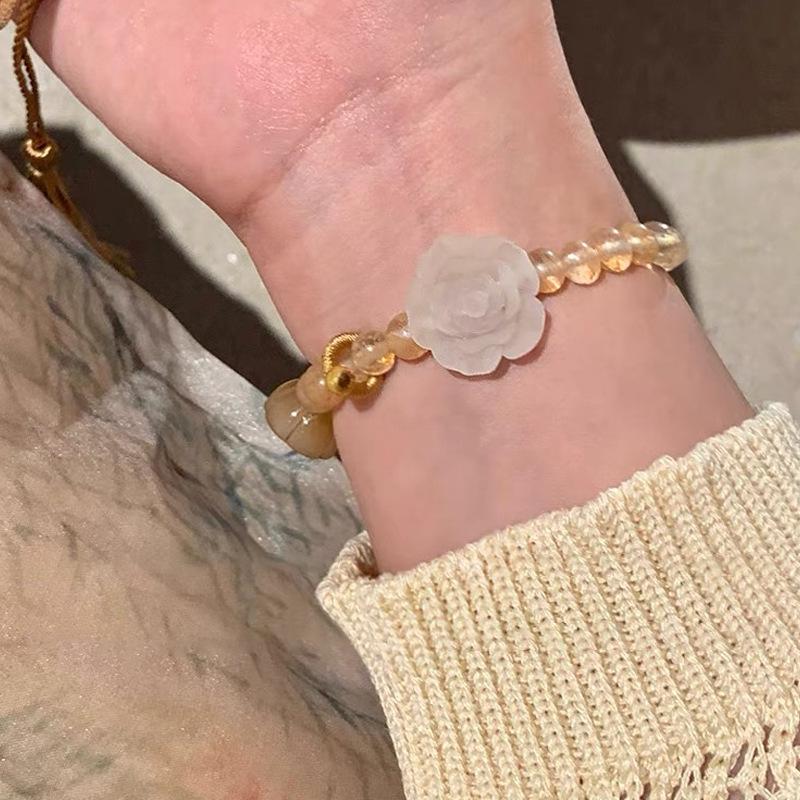 Midsummer Camellia Beaded Bracelet: Exquisite Ethnic-Style Luxury for Couples