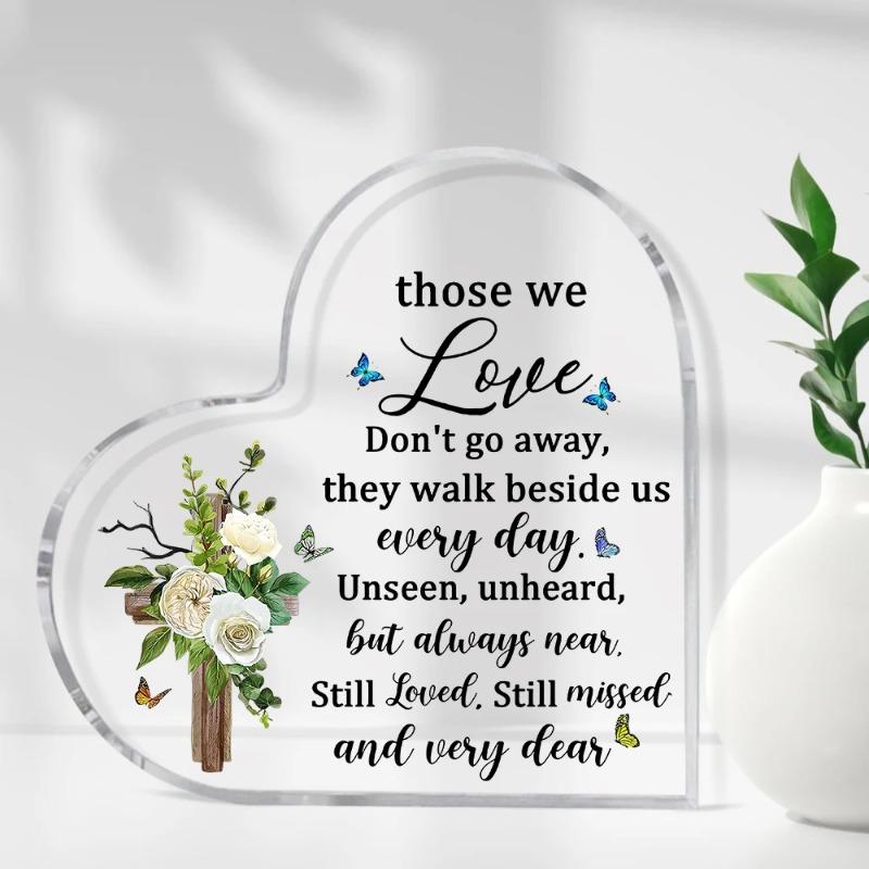 2D FlatAcrylic Heart Sympathy Memorial Gift Desktop Decoration Plaque, Home Decor Plaque Hanging Wall Art Decorative Garden Decoration for Room Door S