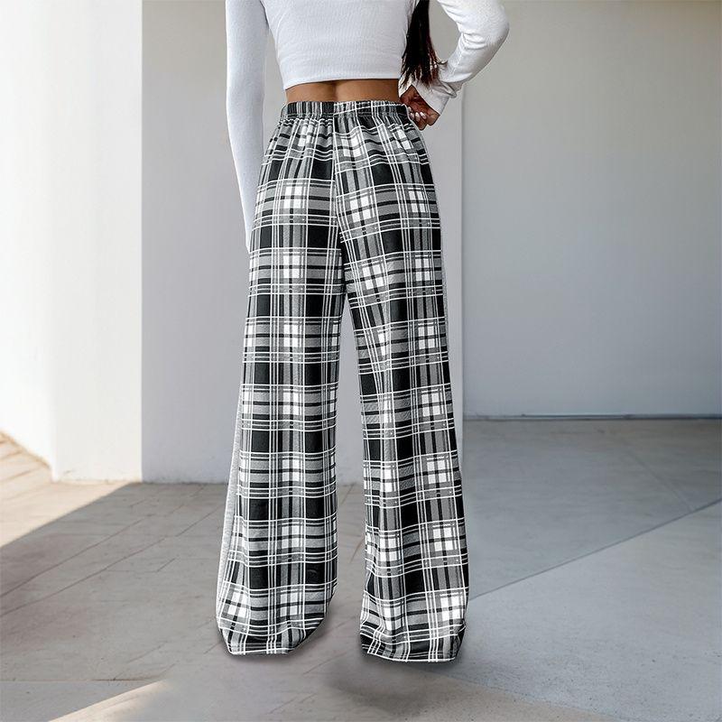 Fashion Women Trousers Casual Ladies Pants Fashion Casual Checkered Printed Pants