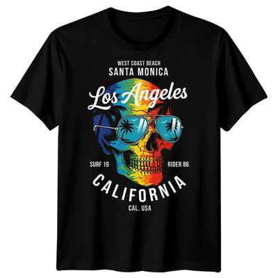 Los Angeles California Travel Mens T-Shirt Santa Monica West Coast Beach Skull