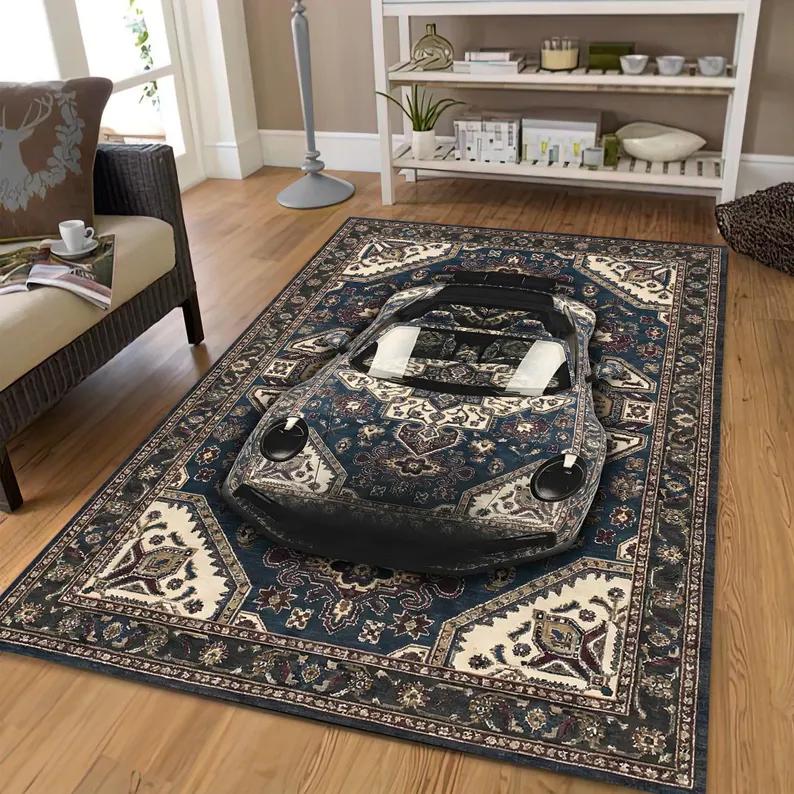 

3D Optical Illusion Persian Style Carpet Mat Rug Car Embedded Pattern Home Decoration Floor Rugs for Living Room Bedroom Hallway 30x50cm