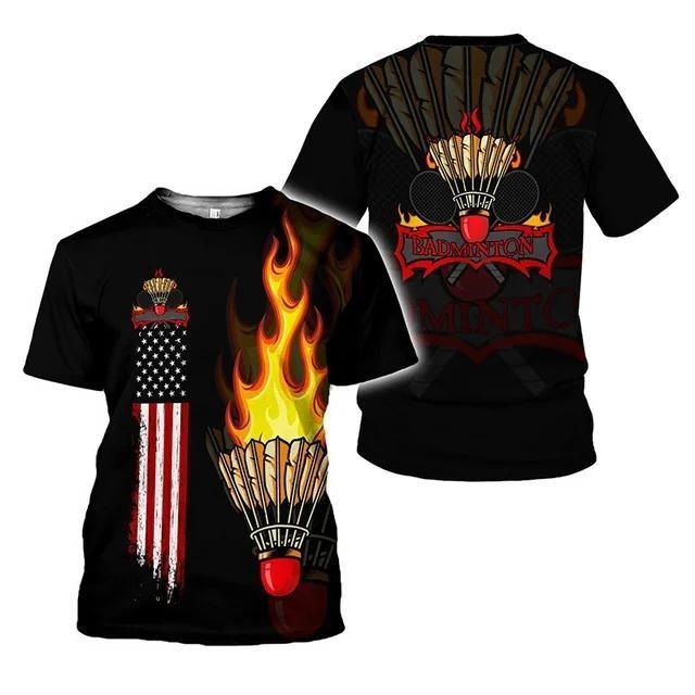 Men's 3D Digital Print Indoor Outdoor Sports Badminton T-Shirt Fashion Sports T-Shirt Street Style Top
