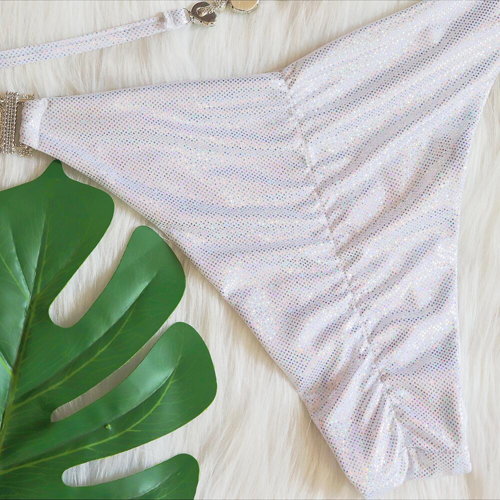 Träger-Bikini-Badeanzug sexy glänzend vergoldet Kristall-Diamant-Badeanzug