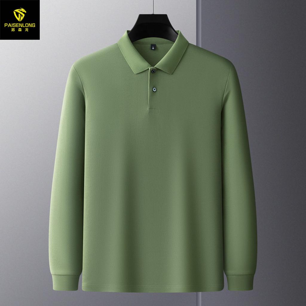 Autumn And Winter Lapel Slit Men'S Long-Sleeved Polo Shirt 100% Long-Staple Cotton Men'S Polo Shirt T-Shirt