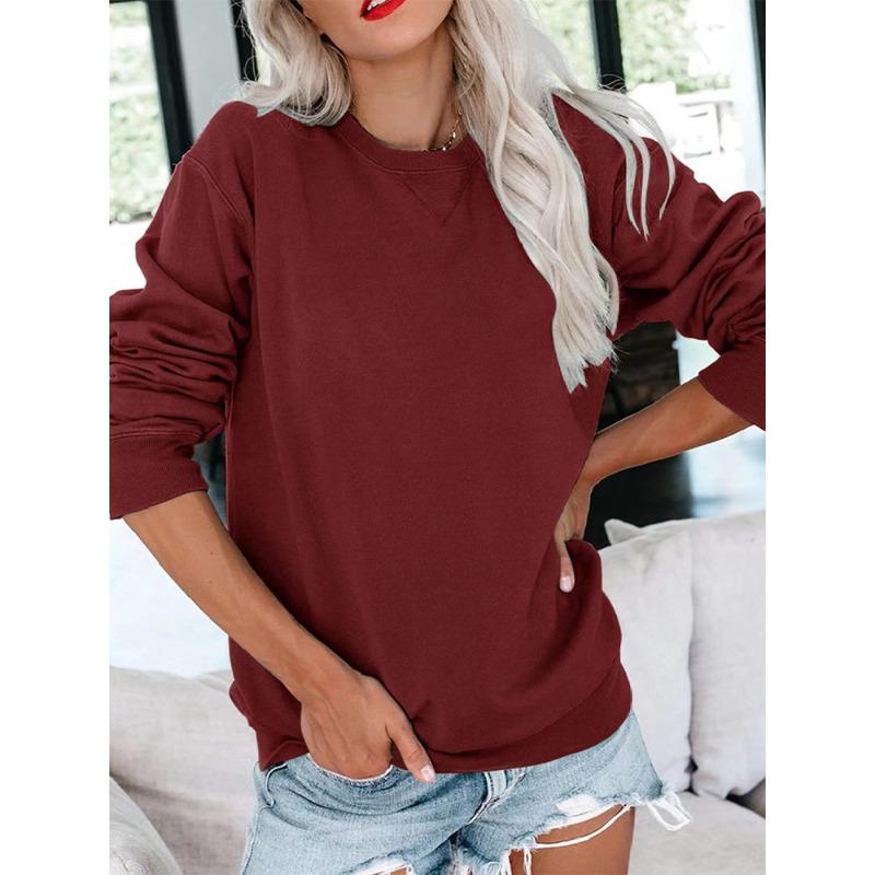 Autumn and Winter Round Neck Long Sleeved Casual Sportswear Solid Color Pullover Loose Women's Sweatshirts