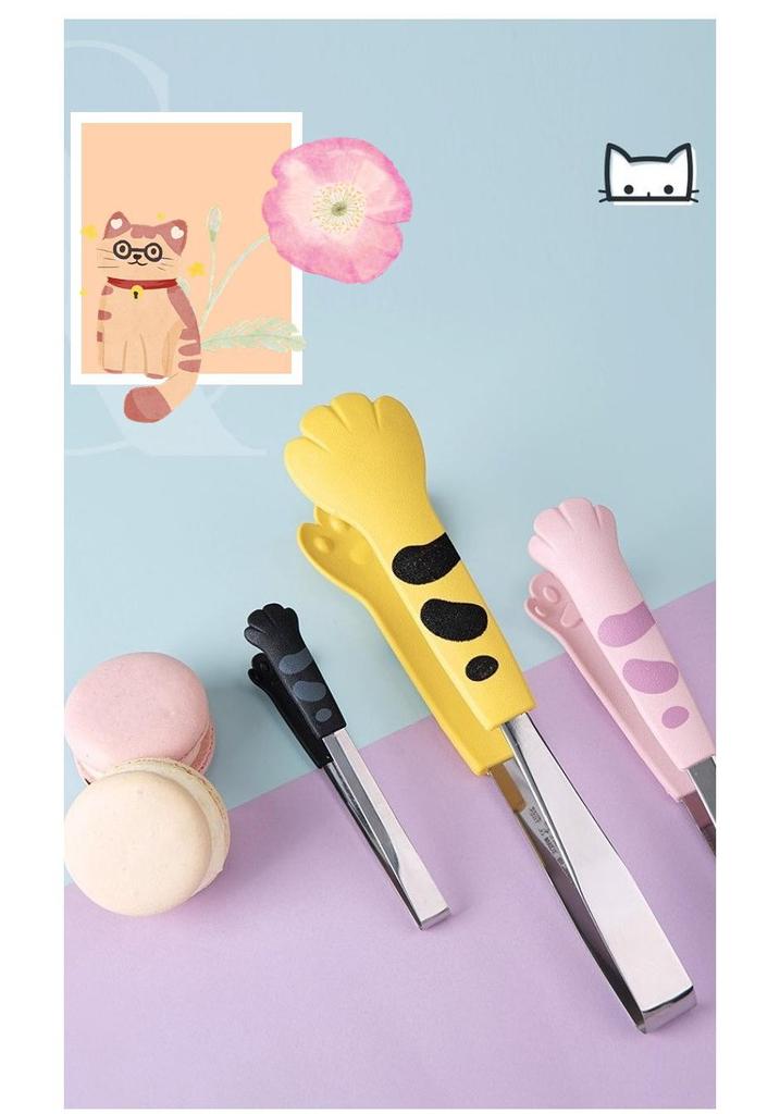 Stainless Steel Cat Paw Nylon Food Tongs for Sandwiches, Baking, and BBQ