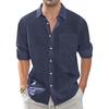 Men's Long Sleeve Shirt Men Cotton Linen Shirt Regular Fit Casual Shirts  Beach T-Shirt