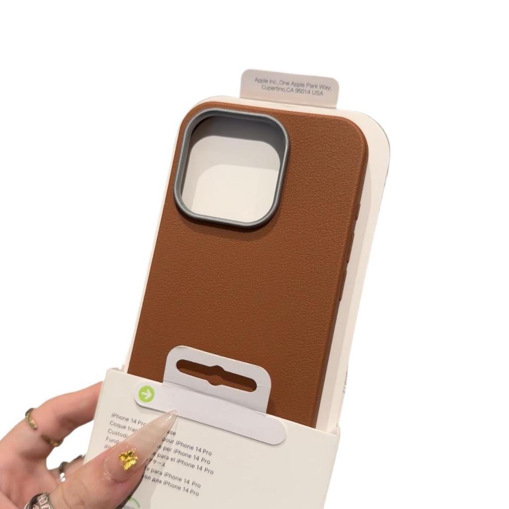 Advanced Solid Color Leather Pattern Electroplating Frame Mobile Phone Case Suitable for Iphone16promax Simple Apple 15 Protective Case 14