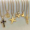 2025 French Retro Cross & Heart Multi-Pendant Sweater Chain for Women - Stainless Steel Light Luxury Design