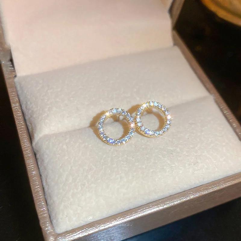 New Delicate Small Circle Stud Earrings Women Gold Color Crystal Minimalist Korean Party Summer Fashion Jewelry Accessories Gift