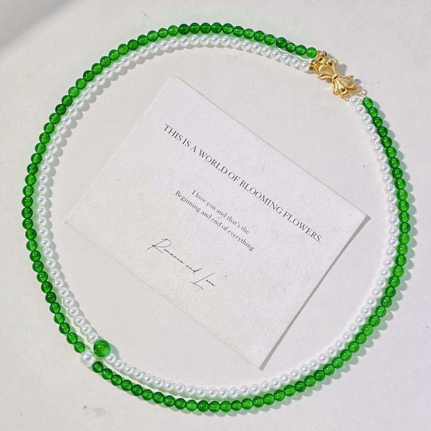 High Quality Natural Chalcedony High Gloss Artificial Crystal Pearl Double Necklace Collarbone Chain