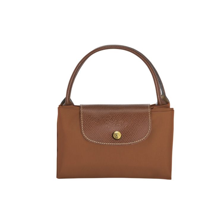 Longchamp Le Pliage Club Solid Color Strapless Flap Short Handle Zipper Closure Leather Tote Bag Small Women Tote Bag Cognac 1623089504