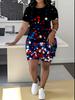 Leopard Print Splicing Women's Casual Suit Short-sleeved Shorts 1D Digital Flower Printing Fashion T-shirt Set