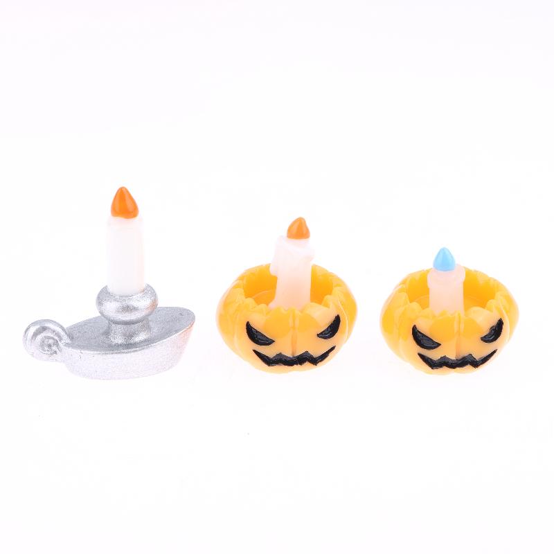 3Pcs/Set Dollhouse Pumpkin Lantern Candle Holder Model Halloween Mini Decoration Micro Landscape Horror Ornament Dollhouse Toys