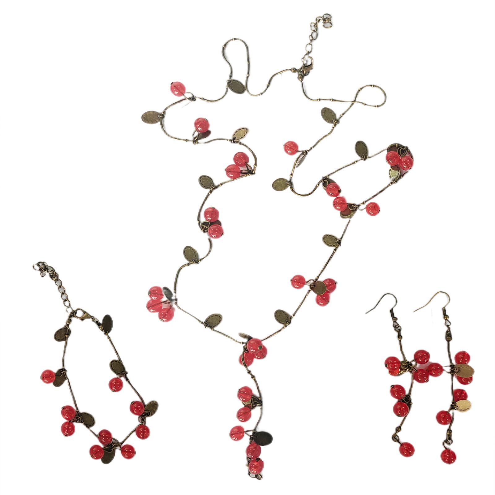 

Комплект украшений с подвеской в виде вишни, ручной работы, ожерелье, браслет, серьги, аксессуар для повседневных прогулок и фестивальных вечеринок