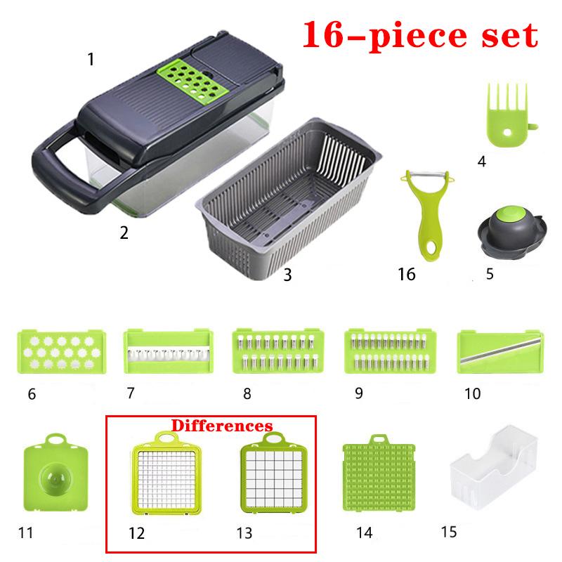 Tagliaverdure e Affettatrice Taglio a Cubetti per Cucina Taglierino Accessori per Cucinare Gadget Cose con Contenitore Protezione per le Mani Cestello Scolare