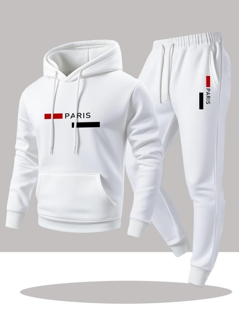 Herren Freizeit Sportanzug Mode PARIS Buchstaben Druck Kapuzenpullover Hose Zweiteiliges Set