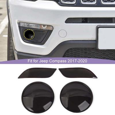 Car Front  Rear Fog Lamp Decorative Ring Cover Stickers For Jeep Compass 2017-2020 ABS Exterior Accessories,Smocked Black