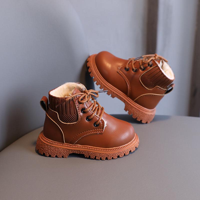 2021 Kids' Winter Velvet Ankle Boots - Boys' Martin Style, Girls' Soft Sole, Cotton Leather