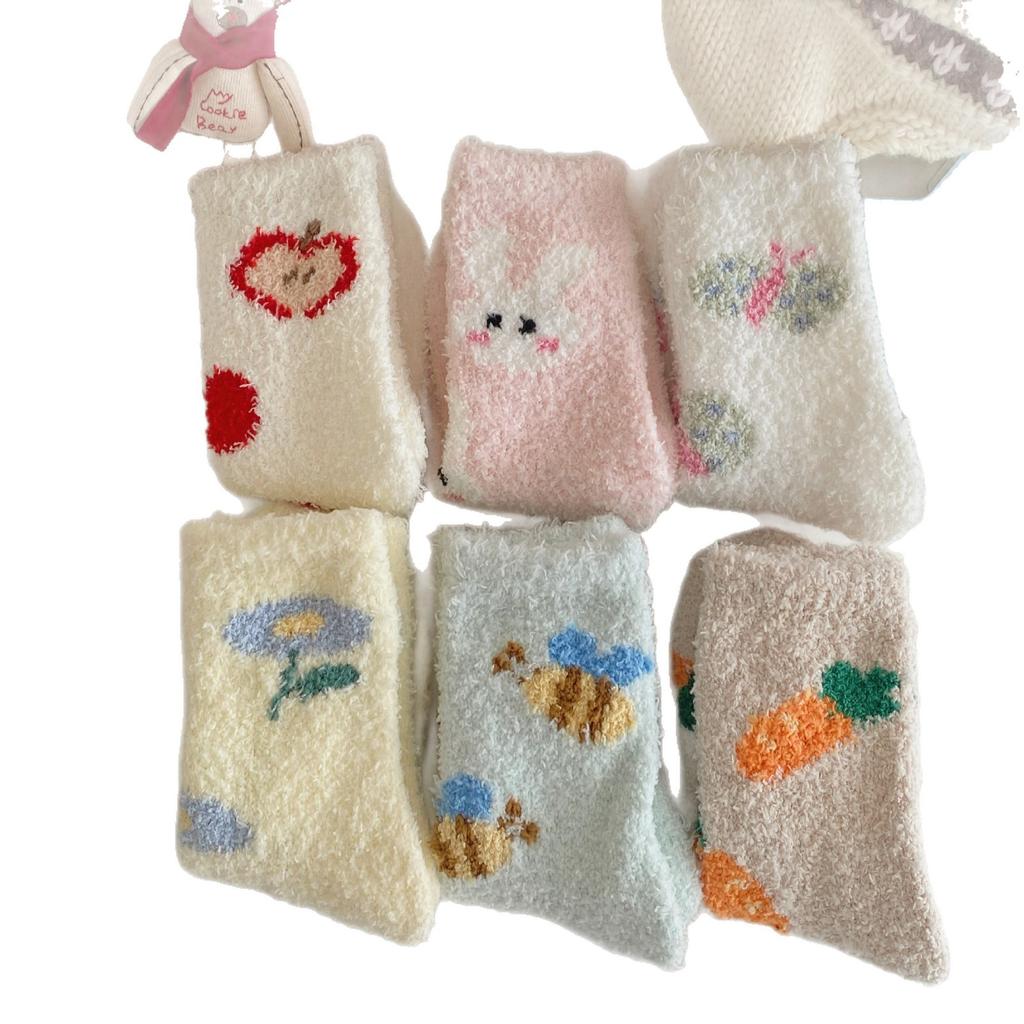 Cute Coral Fleece Socks Plush Cotton Socks Thickened Home Sleep Warm Fluffy Floor Socks Winter