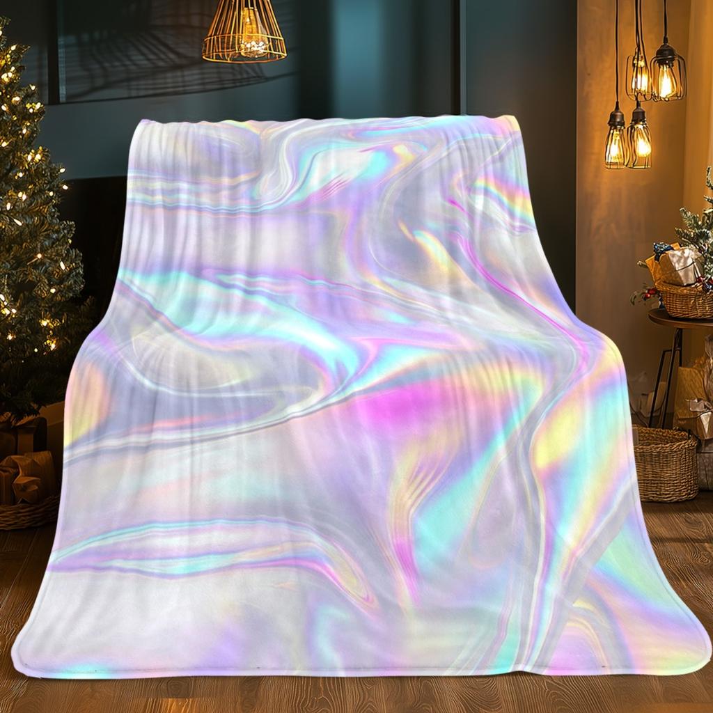 1pc Laser-Polarization Multicolor Blanket - Soft Warm Lightweight Bedspread Suitable for Sofa, Bed, Travel & Camping - - Cozy Bedding with L