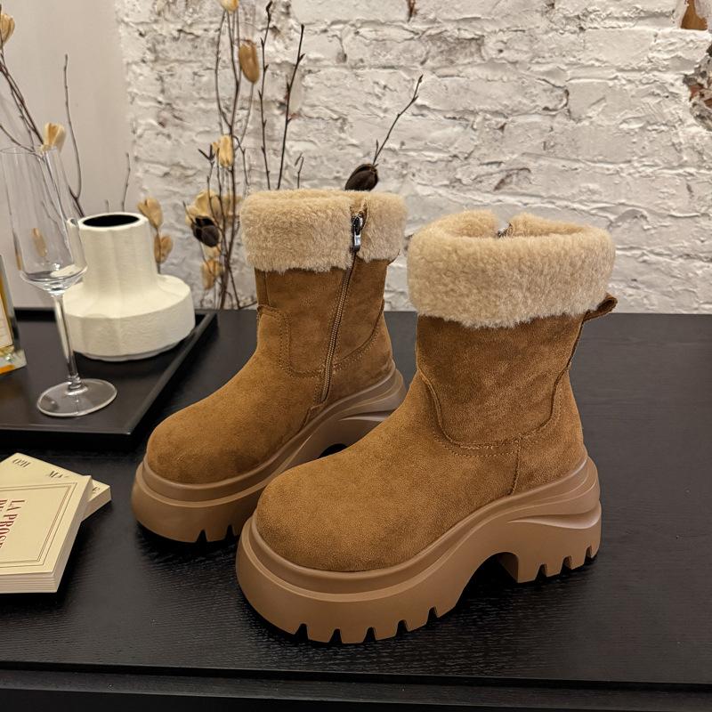 Women's Large Size Soft Sole Cold Resistant Winter Warm Anti-slip Fur One Snow Boots Padded Lined Ankle Boots Anti-slip Sports Cotton Boots