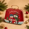 Holiday Gift Tin Box Christmas Metal Treat Container with Handle and Lid Closure for Small Gifts, Dessert Table Use